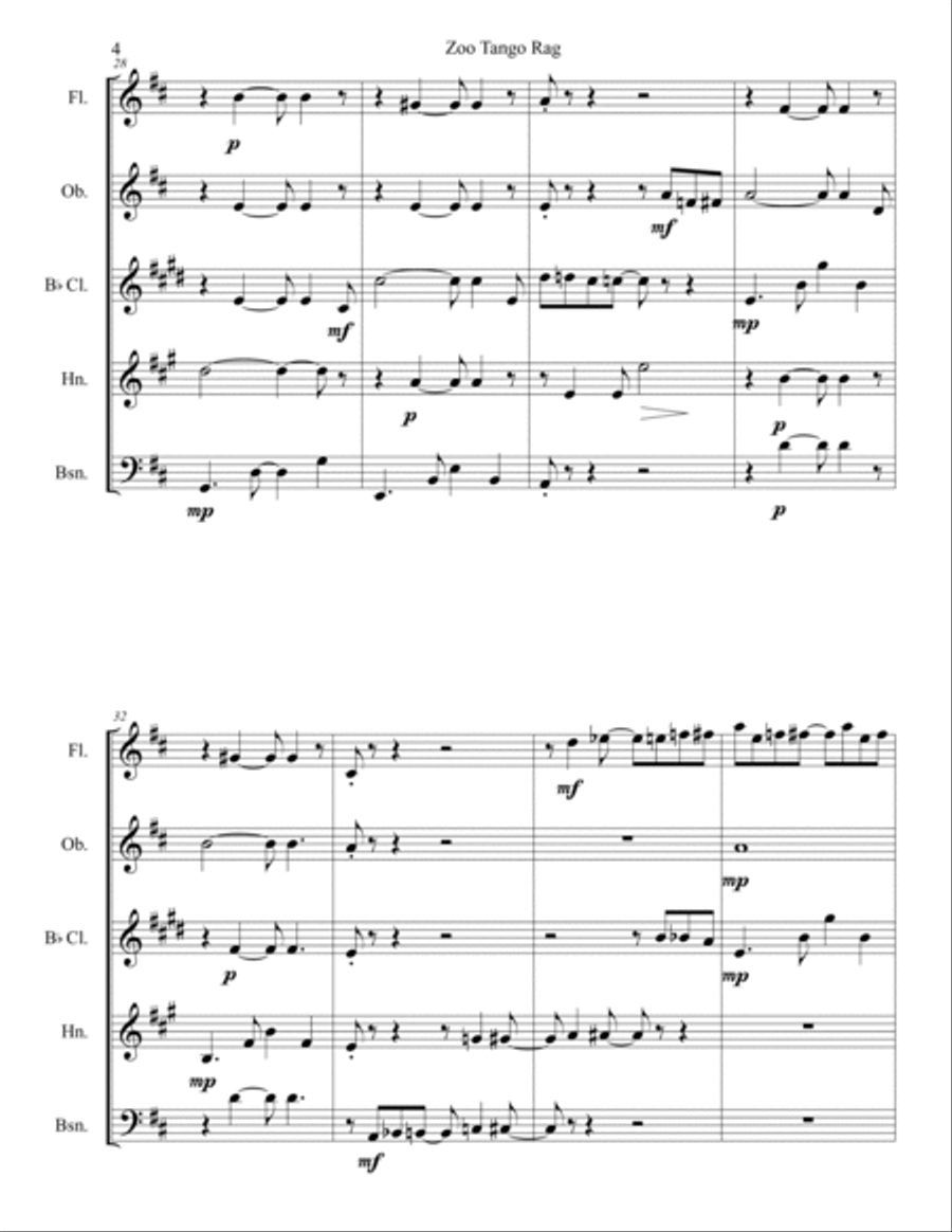 Zoo Tango Rag for Woodwind Quintet Woodwind Quintet scores gallery preview page 4