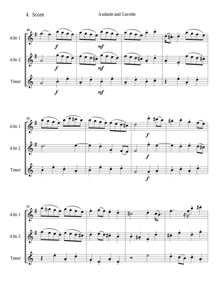 Andante and Gavotte by William Boyce for Saxophone Trio Woodwind Trio scores gallery preview page 4