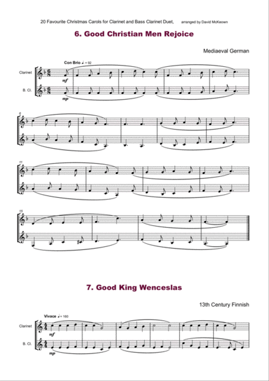 20 Favourite Christmas Carols for Clarinet and Bass Clarinet Duet Clarinet Duet scores gallery preview page 6