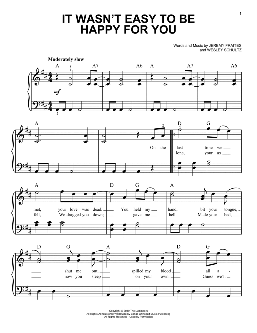 It Wasn't Easy To Be Happy For You Easy Piano scores gallery preview page 1