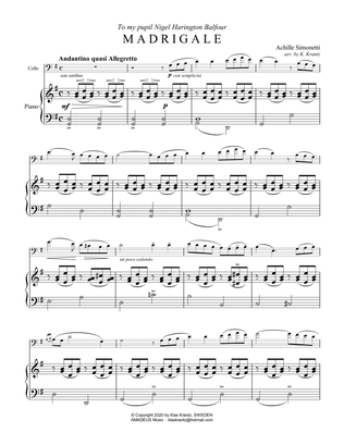 Madrigale for cello and piano, G Major (low position)