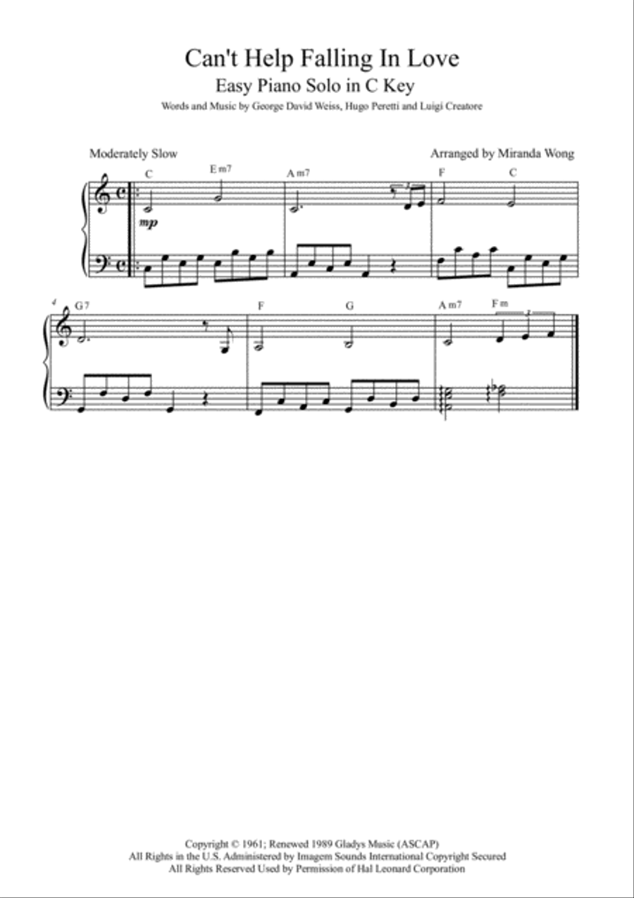 Can't Help Falling In Love Easy Piano scores gallery preview page 1