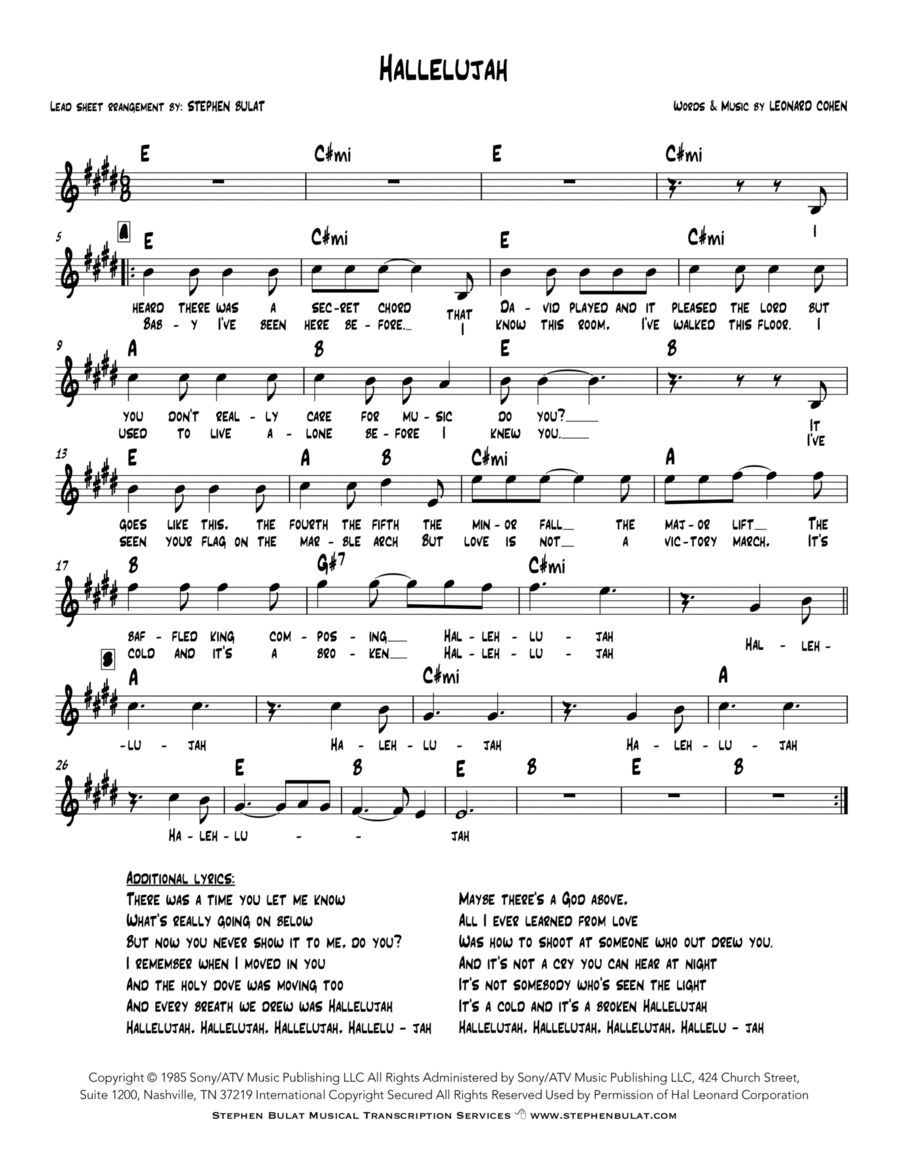 Hallelujah Piano, Vocal, Guitar scores gallery preview page 1