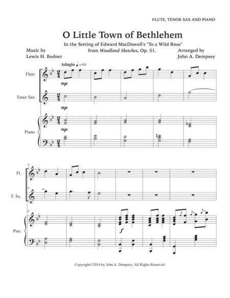 O Little Town of Bethlehem (Trio for Flute, Tenor Sax and Piano) image number null