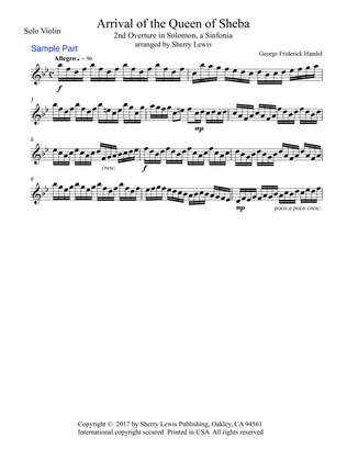 ARRIVAL OF THE QUEEN O SHEBA Violin Solo, Intermediate Level