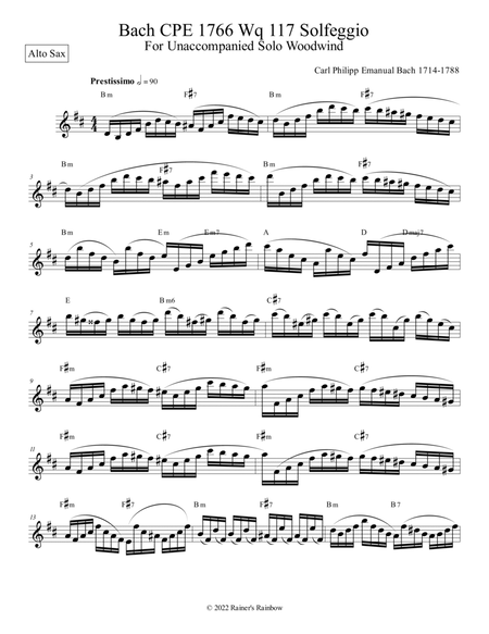 Bach CPE Solfeggio for Saxophone by Carl Philipp Emanuel Bach Alto Saxophone - Digital Sheet Music