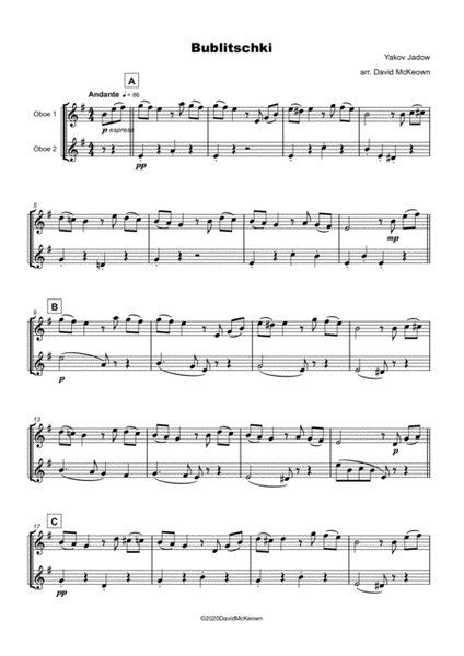 Bublitschki, Russian Klezmer song for Oboe Duet