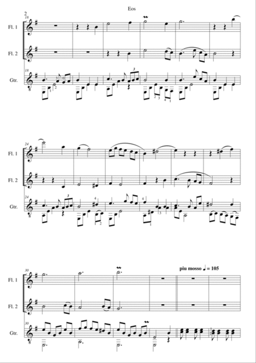 Eos for 2 flutes and guitar Flute scores gallery preview page 2