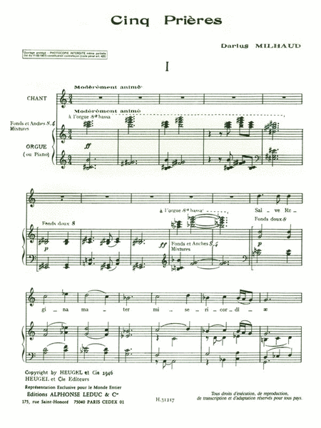5 Prieres Op.231c (med) (voice & 1 Instrument)