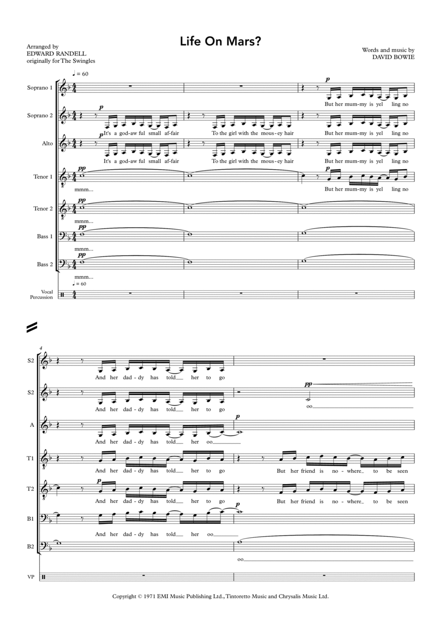 Life On Mars A Cappella scores gallery preview page 1