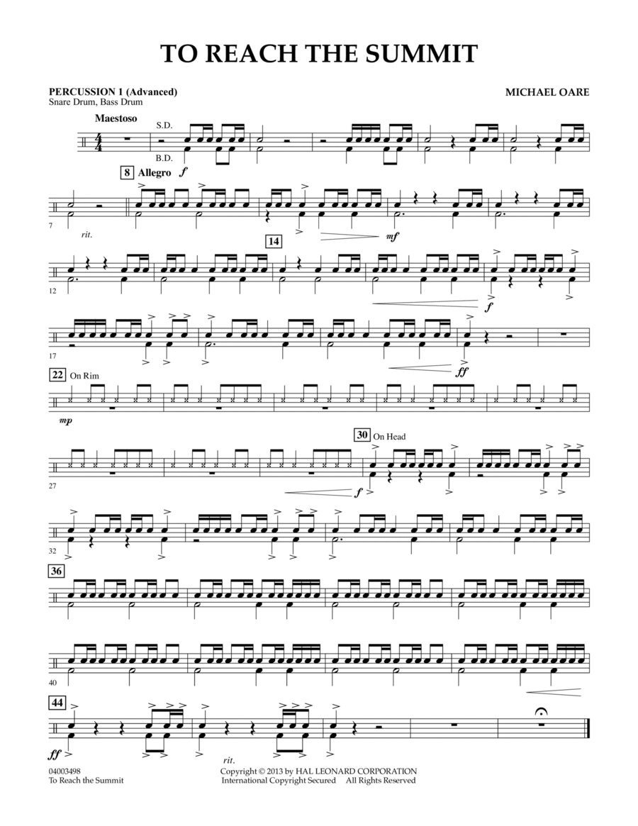 To Reach the Summit - Percussion 1 (Advanced) Concert Band scores gallery preview page 1