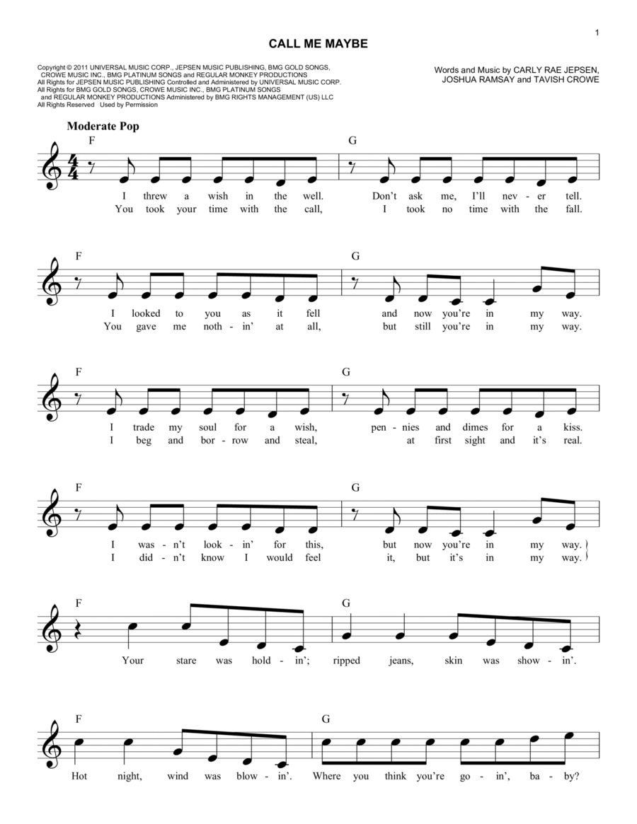 Call Me Maybe Piano scores gallery preview page 1