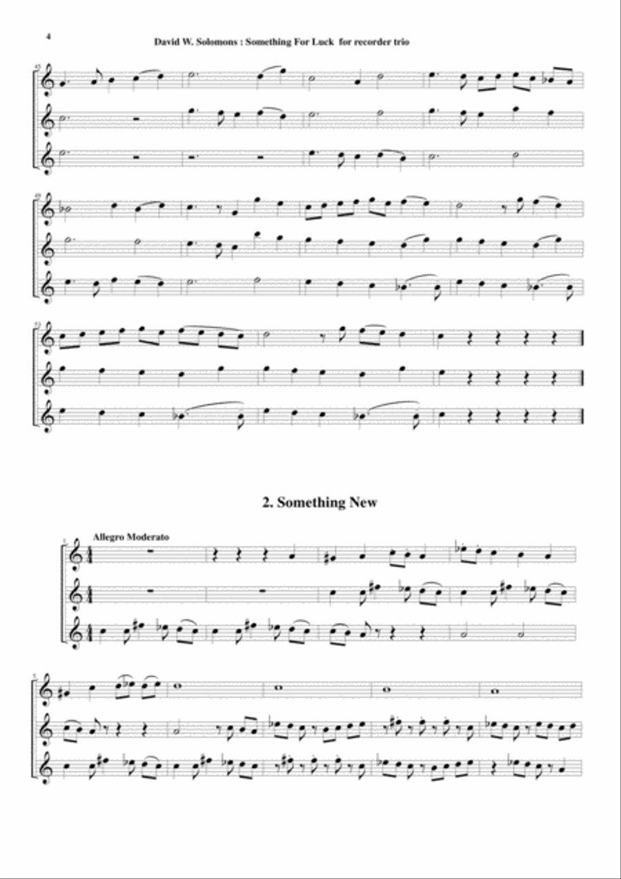 David Warin Solomons: Something for Luck for soprano recorder and two alto recorders Small Ensemble scores gallery preview page 4