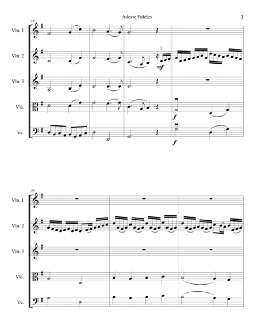 Adeste Fideles for String Quintet String Orchestra scores gallery preview page 4
