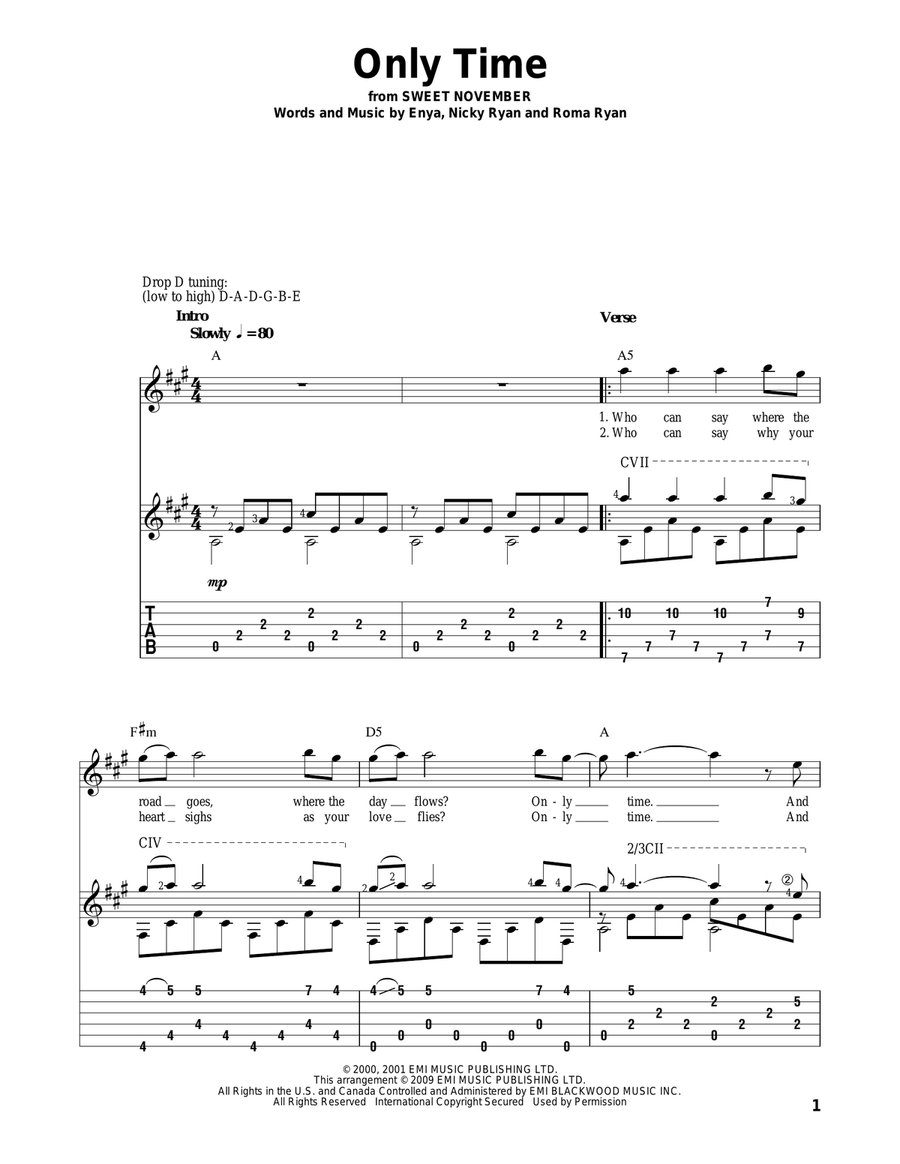Only Time Acoustic Guitar scores gallery preview page 1