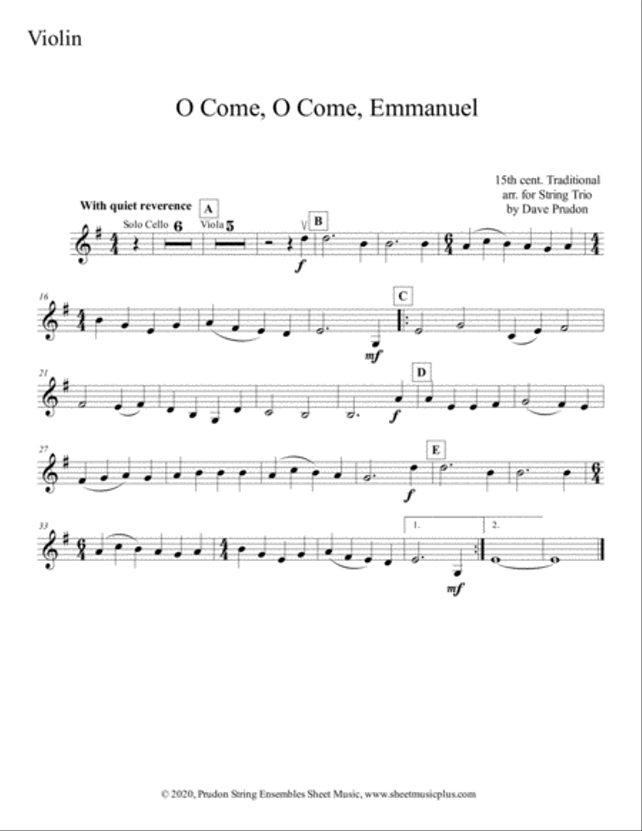 O Come, O Come, Emmanuel for String Trio String Trio scores gallery preview page 3