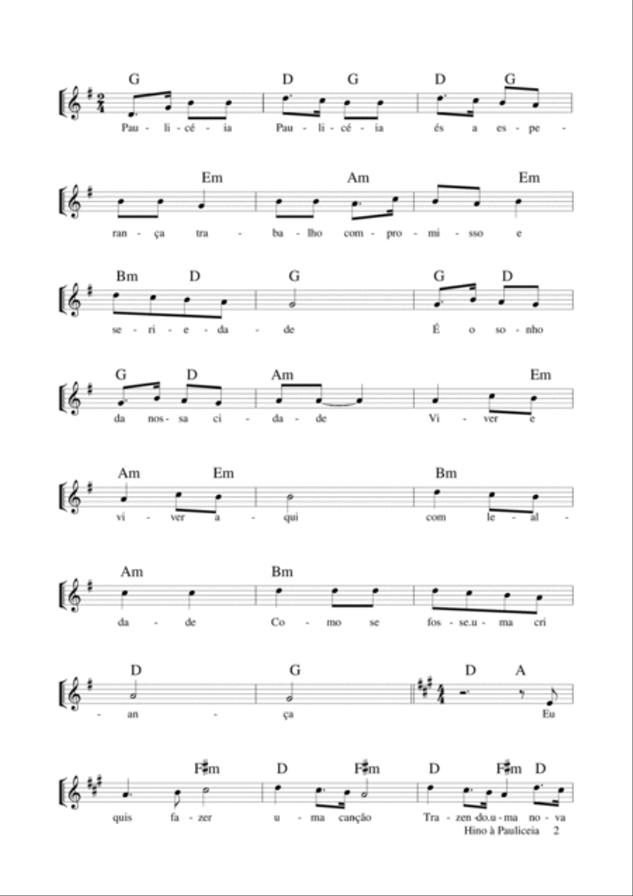 Hino à Pauliceia Hino à Pauliceia Piano, Vocal, Guitar scores gallery preview page 2