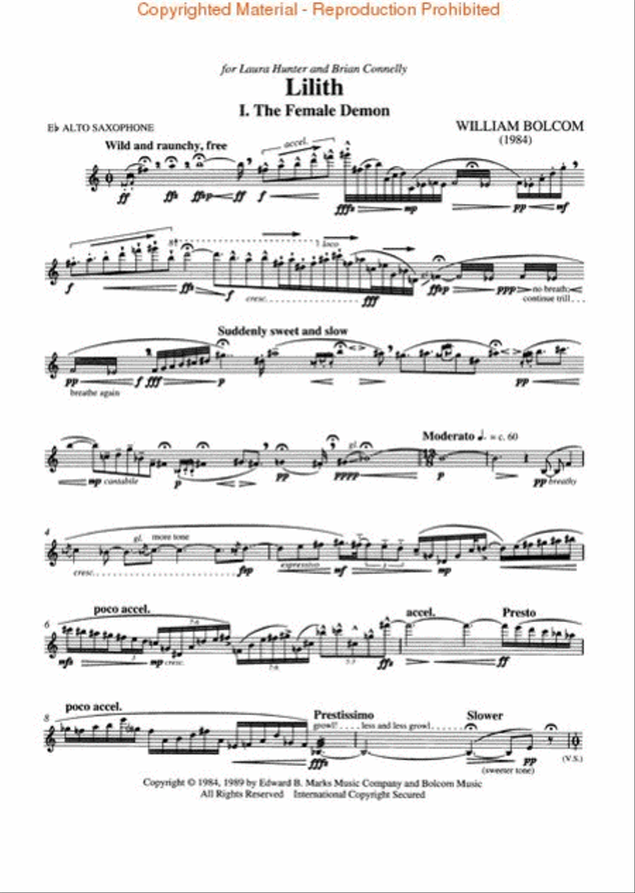 William Bolcom – Lilith Alto Saxophone scores gallery preview page 4