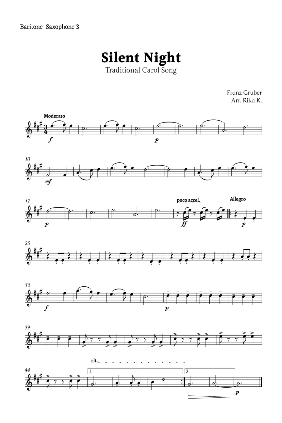 Silent Night for Baritone Sax Quartet Saxophone Quartet scores gallery preview page 5