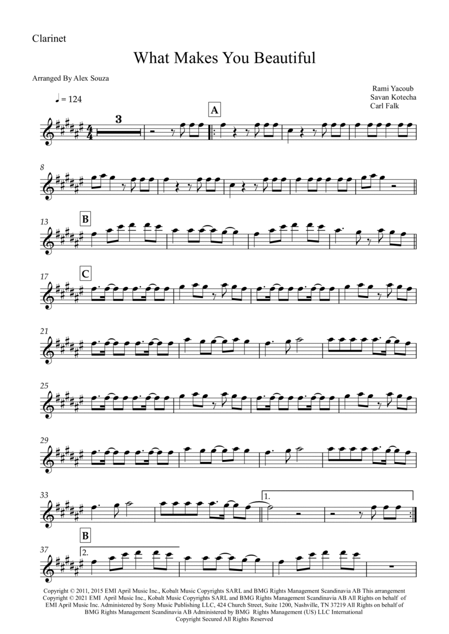 What Makes You Beautiful B-Flat Clarinet scores gallery preview page 1