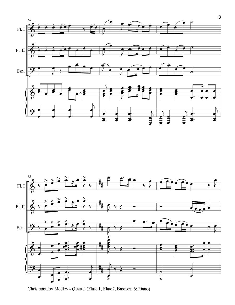 CHRISTMAS JOY MEDLEY (Piano Quartet - Flute 1, Flute 2, Bassoon and Piano with Score & Parts) Small Ensemble scores gallery preview page 4