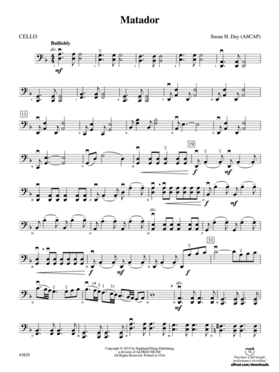 Matador: Cello Matador: Cello String Orchestra scores gallery preview page 1