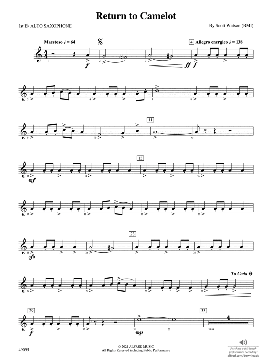 Return to Camelot: E-flat Alto Saxophone Concert Band scores gallery preview page 1
