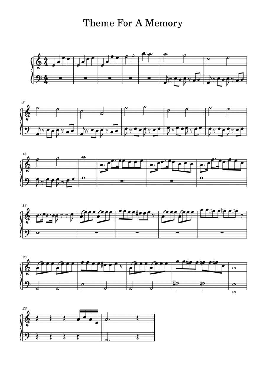 Theme For A Memory Piano Solo scores gallery preview page 1