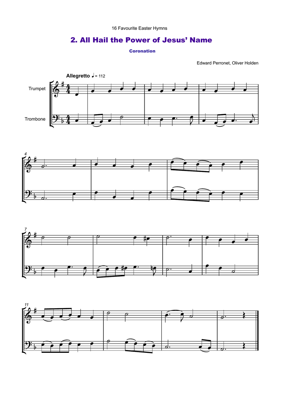 16 Favourite Easter Hymns for Trumpet and Trombone Duet Brass Duet scores gallery preview page 3