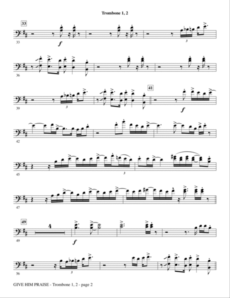 Give Him Praise - Trombone 1 & 2 Choir scores gallery preview page 2