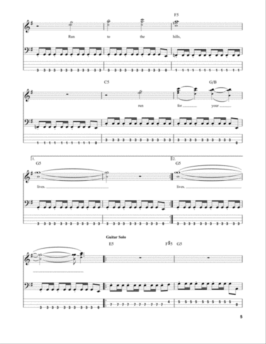 Run To The Hills Guitar Tablature scores gallery preview page 5