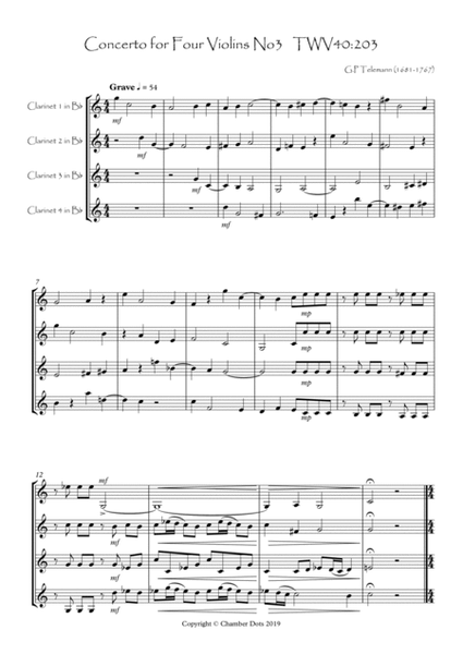 Concerto for Four Violins No.3 Transcribed for Four Clarinets image number null