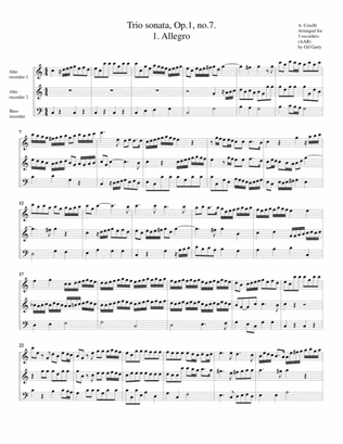 Trio sonata, Op.1, no.7 (arrangement for 3 recorders)