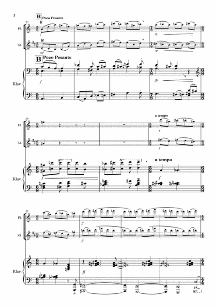 Three Scenes For Three, Trio for Flute with Bassflute, Clarinet and Piano Small Ensemble scores gallery preview page 5