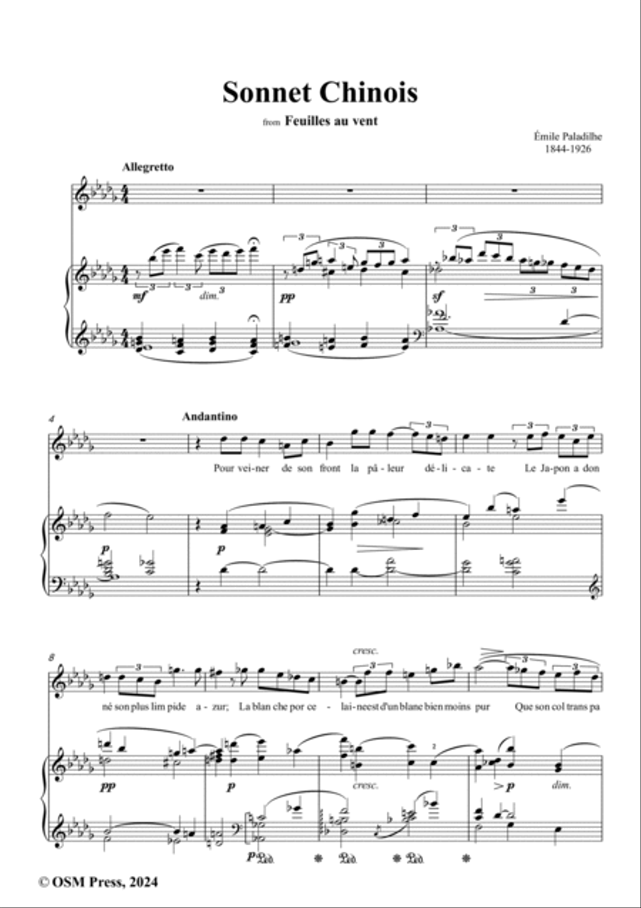 Paladilhe-Sonnet Chinois,in D flat Major Voice scores gallery preview page 2