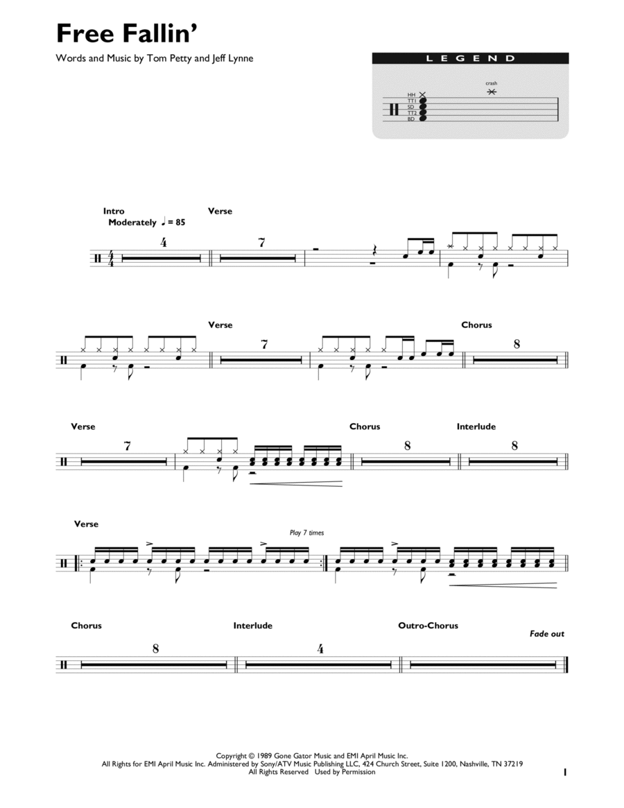 Free Fallin' Drum Set scores gallery preview page 1
