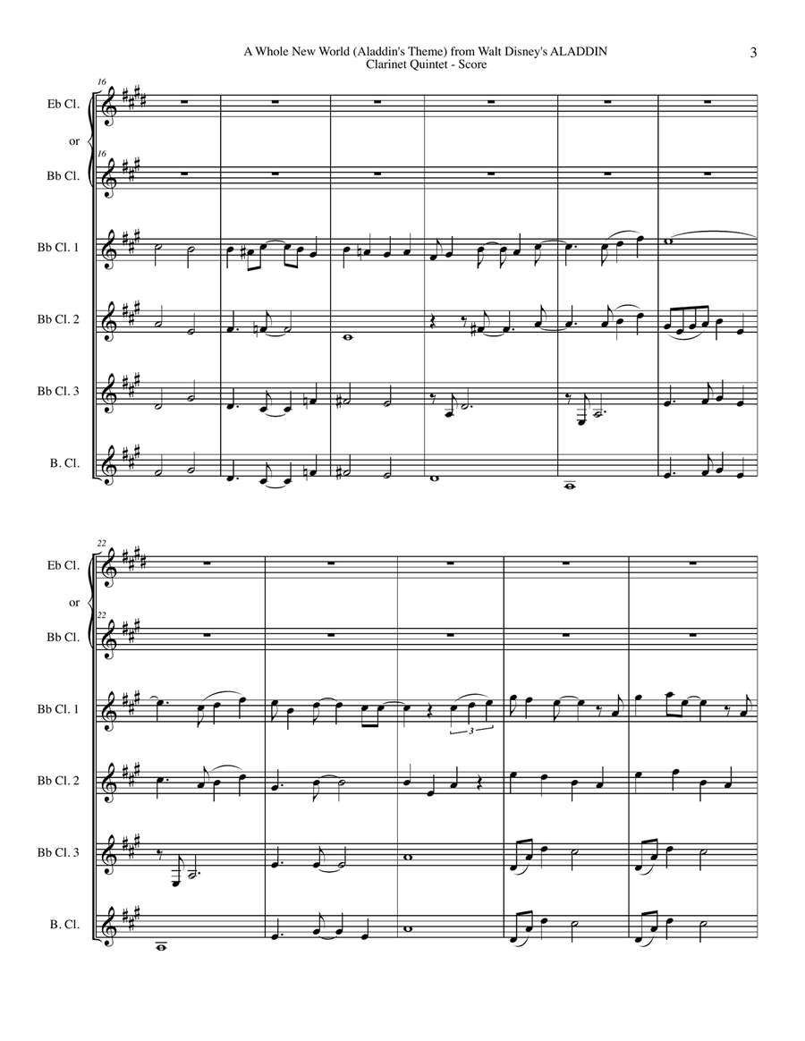 A Whole New World (from 'Aladdin') Woodwind Quintet scores gallery preview page 3