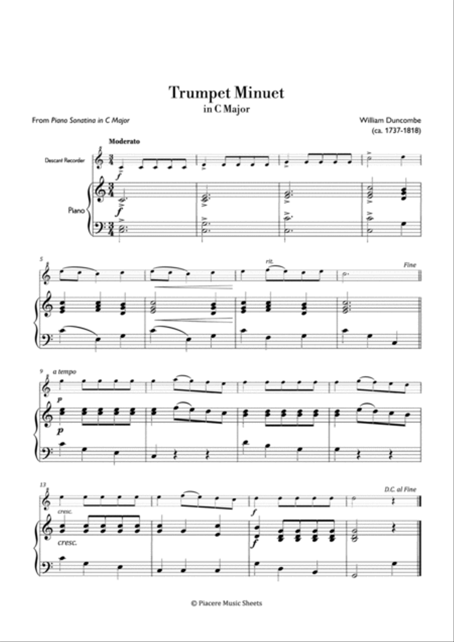 Duncombe - Trumpet Menuet in C Major - Easy Soprano Recorder scores gallery preview page 2