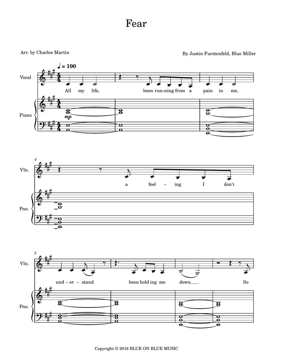 Fear Piano, Vocal scores gallery preview page 1