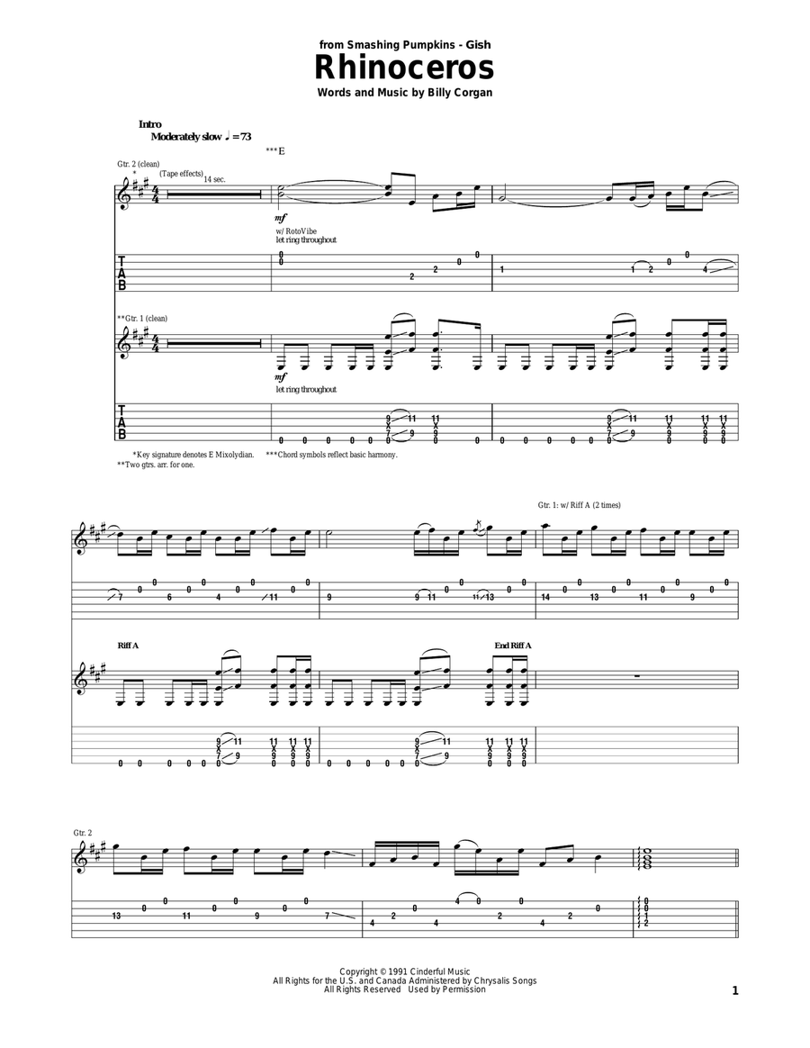 Rhinoceros Acoustic Guitar scores gallery preview page 1
