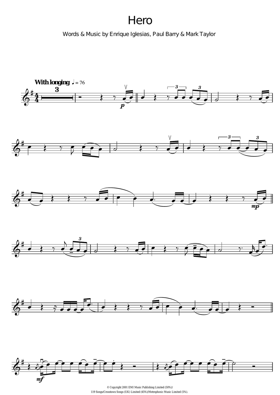 Hero Violin Solo scores gallery preview page 1