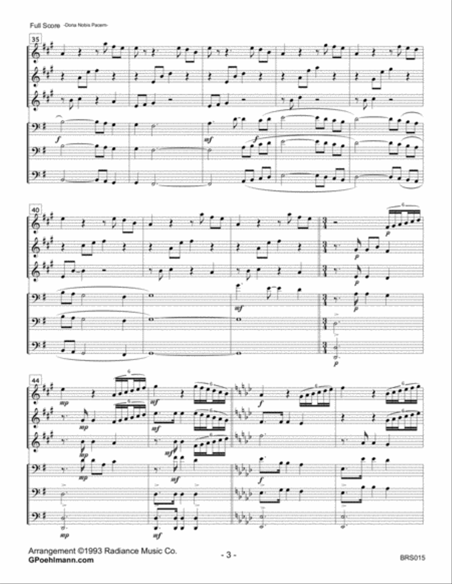 DONA NOBIS PACEM (Give Us Peace) - 3 TRUMPETS & 3 TROMBONES Brass Ensemble scores gallery preview page 3