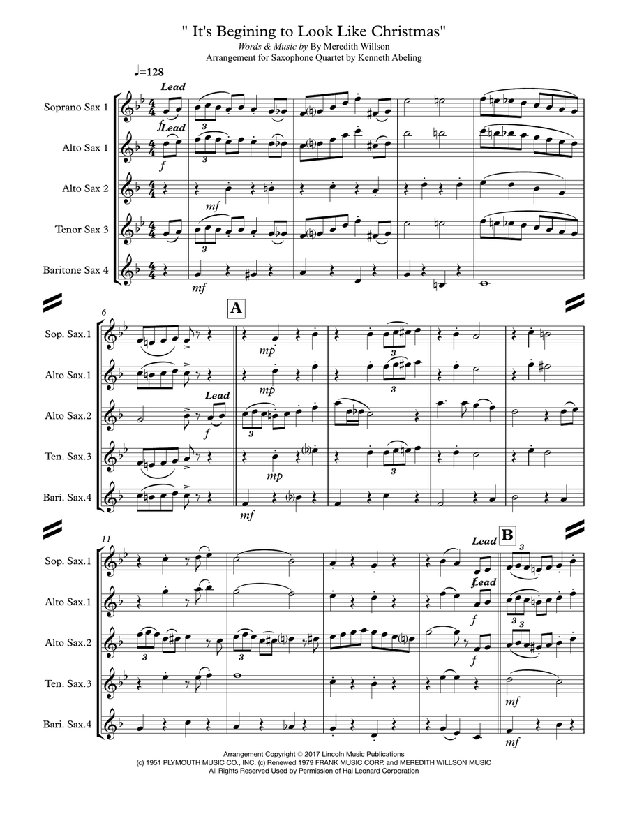 It's Beginning To Look Like Christmas Saxophone Quartet scores gallery preview page 2