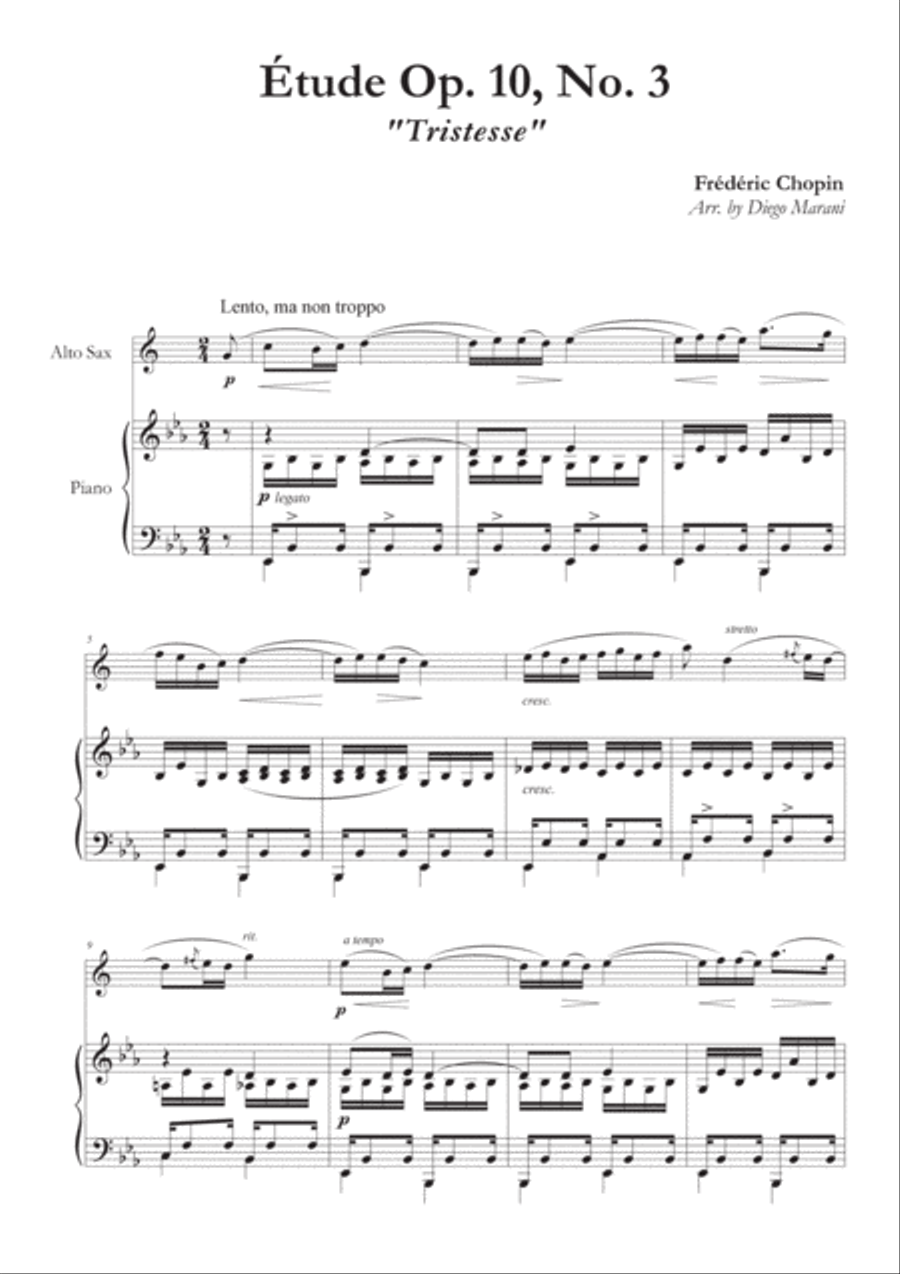 Etude Op. 10, No. 3 for Alto Saxophone and Piano by Frederic