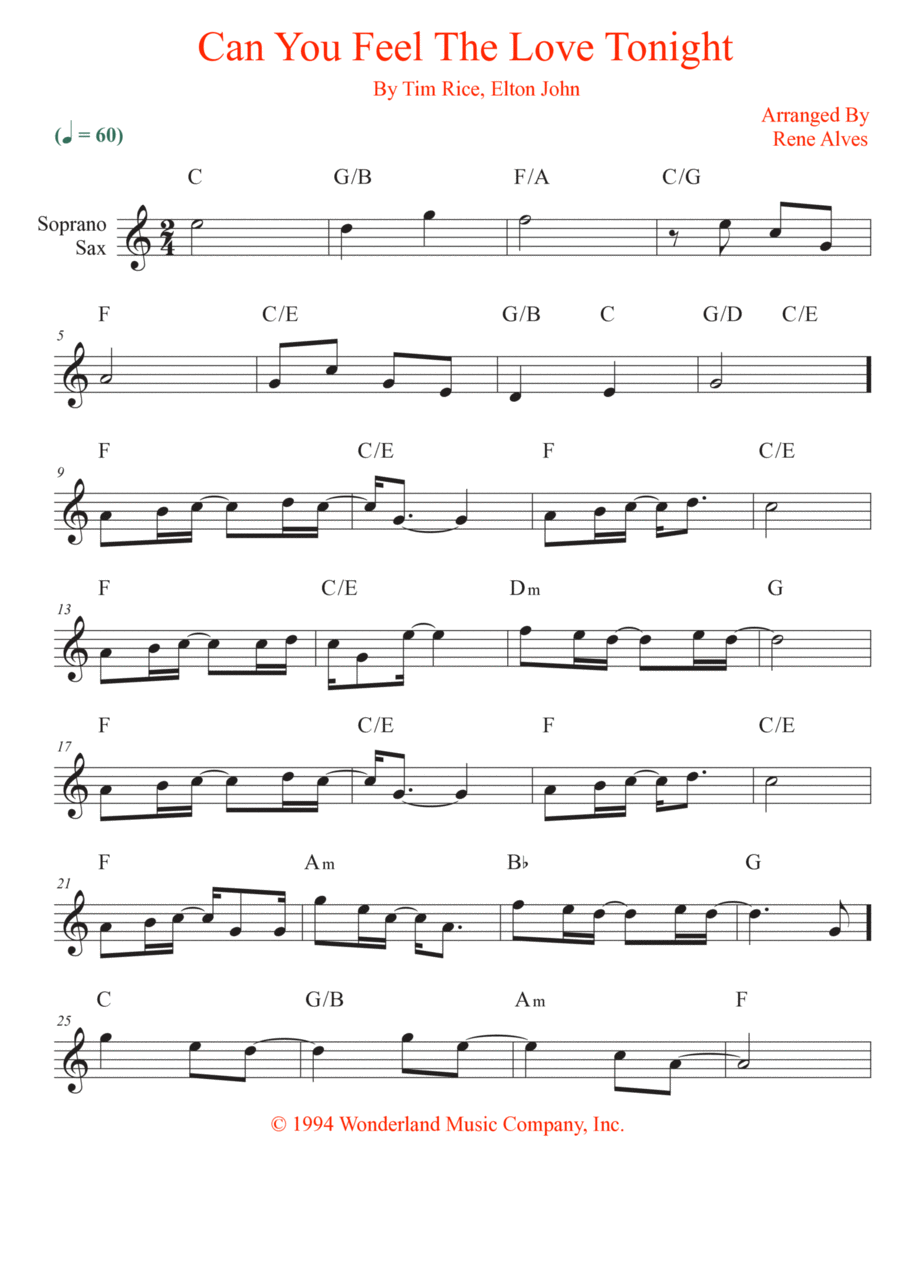 Can You Feel The Love Tonight Soprano Saxophone scores gallery preview page 1