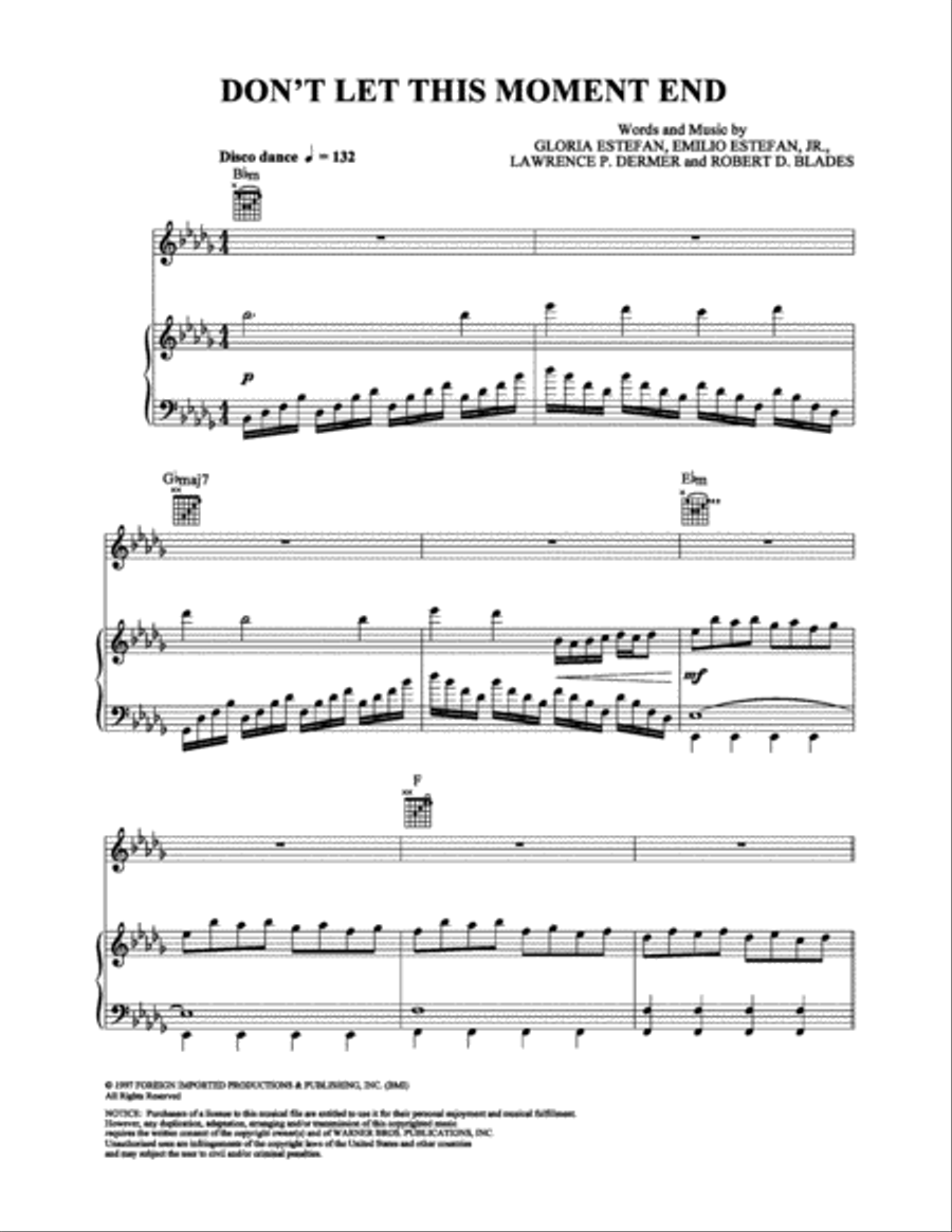 Don't Let This Moment End Piano, Vocal, Guitar scores gallery preview page 1