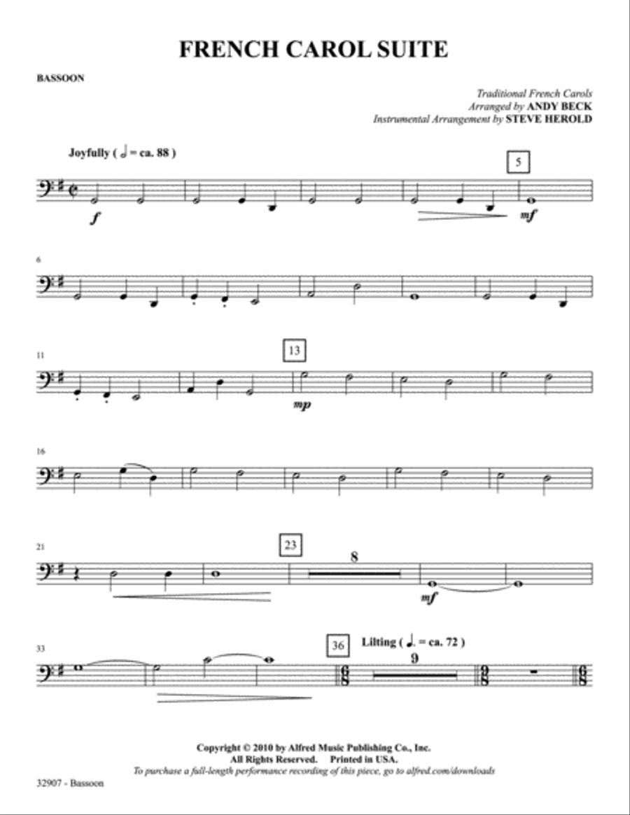 A French Carol Suite: Bassoon Bassoon Solo scores gallery preview page 1