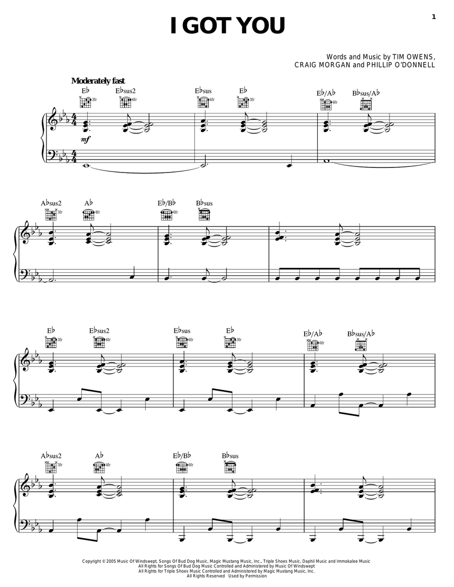 I Got You Piano, Vocal, Guitar scores gallery preview page 1