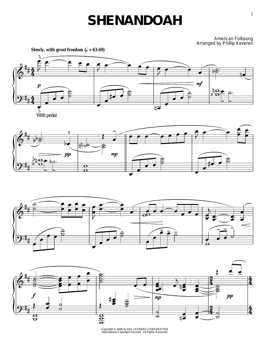 Shenandoah (arr. Phillip Keveren) Piano Solo scores gallery preview page 1