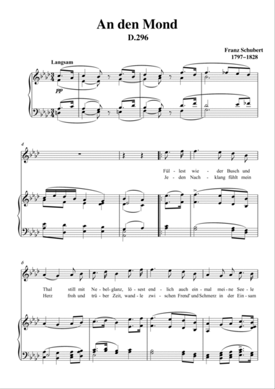 Schubert-An den Mond, D.296 in bA for Vocal and Piano Schubert-An den Mond, D.296 in bA for Vocal and Piano Voice scores gallery preview page 2
